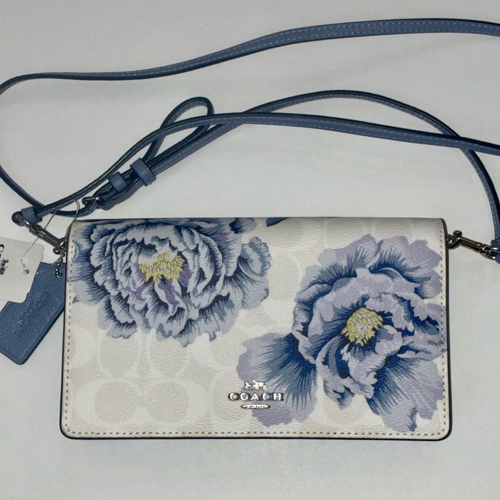COACH Signature Floral Kaffe Foldover Crossbody Clutch Handbag NWT 6217 Retired